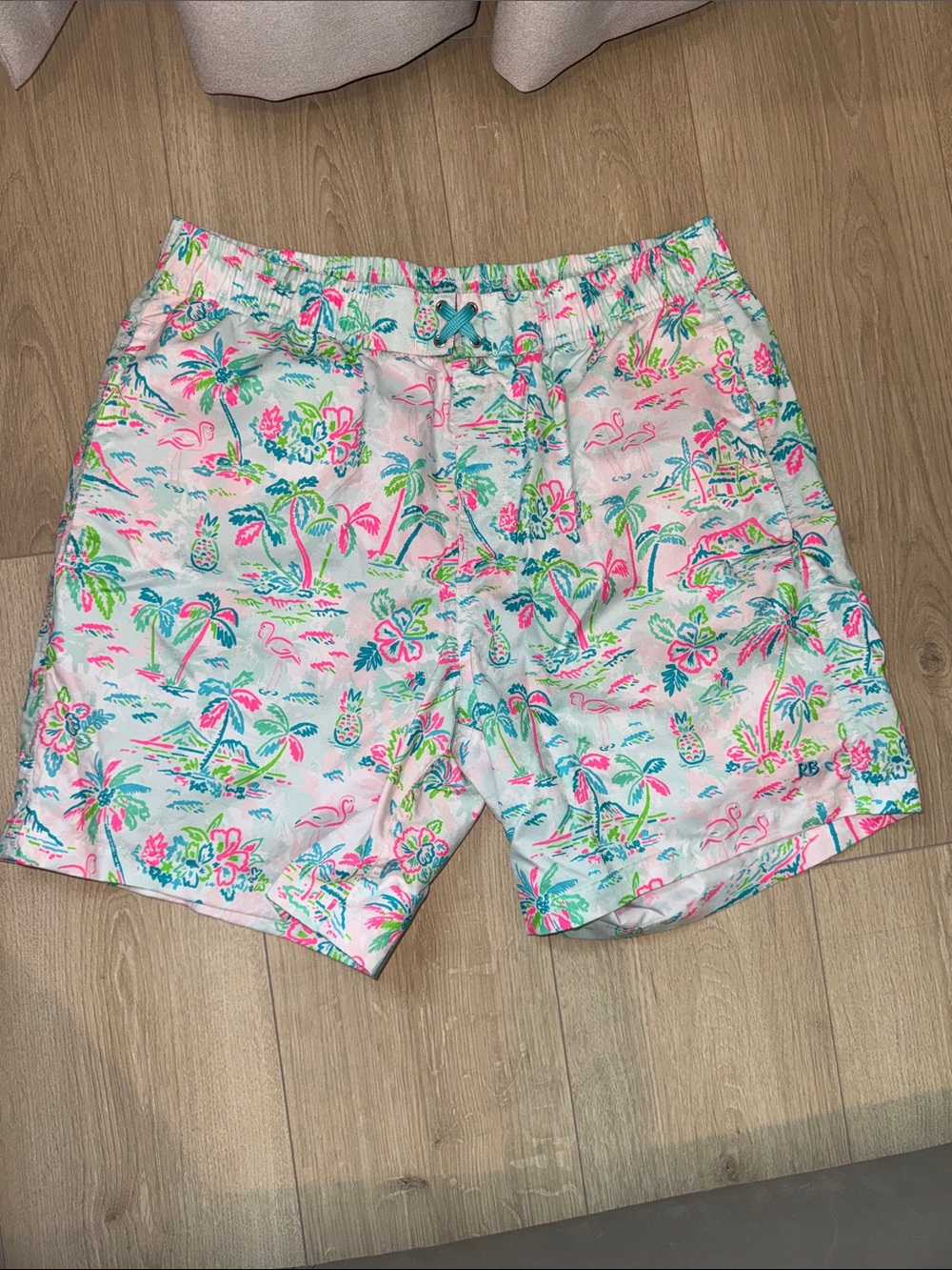 Men's Tropical Print Swim Trunks - Pink & Teal